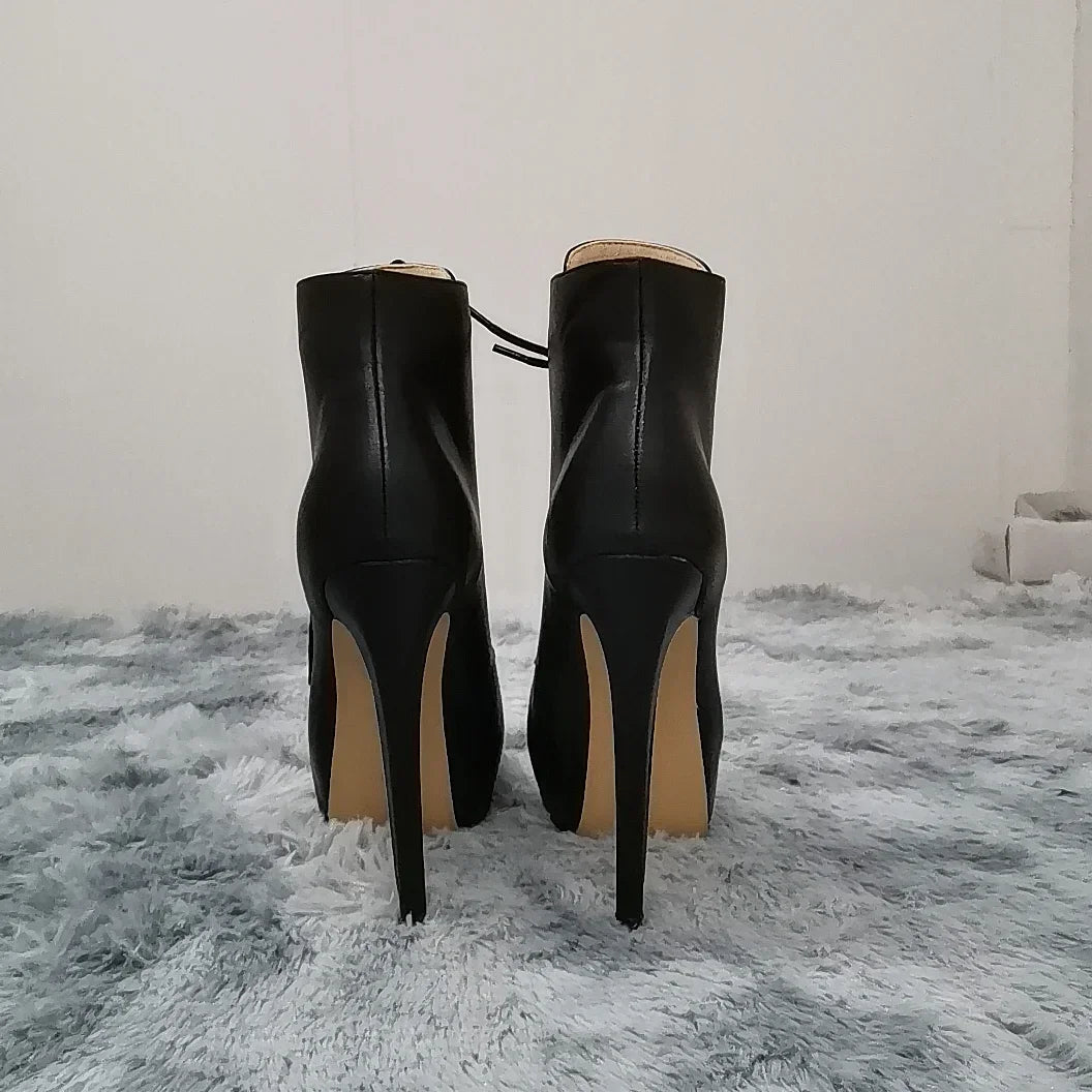 Damen Plateau-Stiefeletten High Heels 14cm - Elegante Schnür-Pumps
