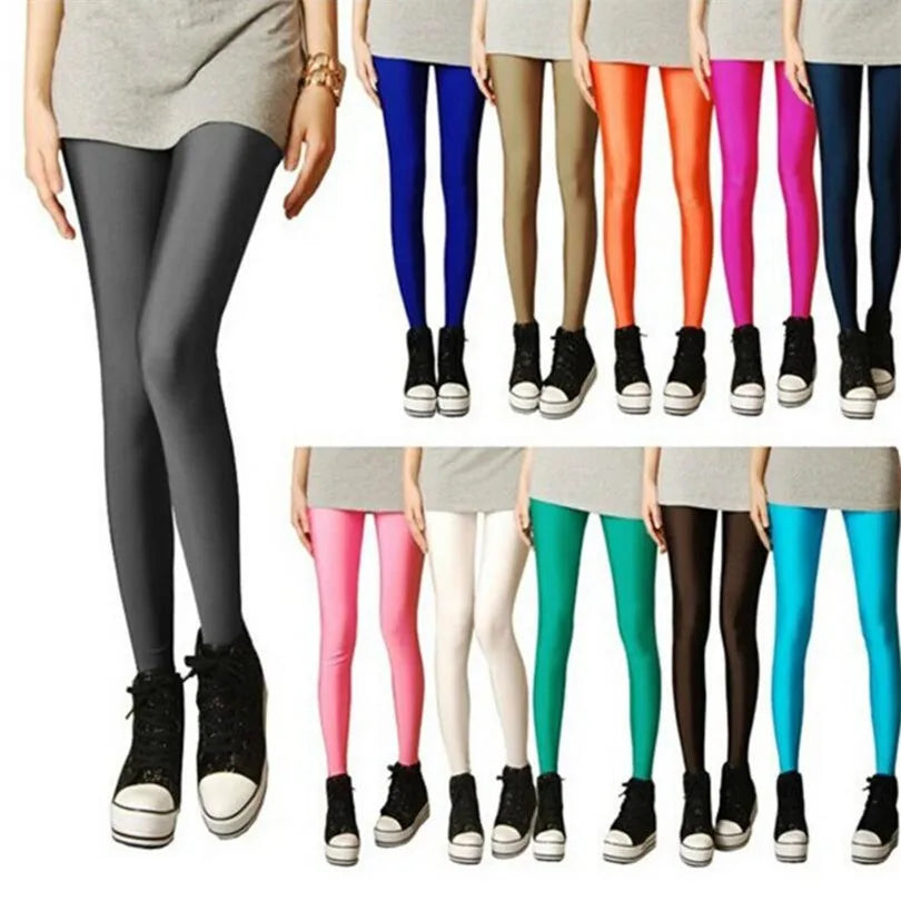 Damen Leggings Neon High Waist – Bunte Stretch Hose in Candy Colors