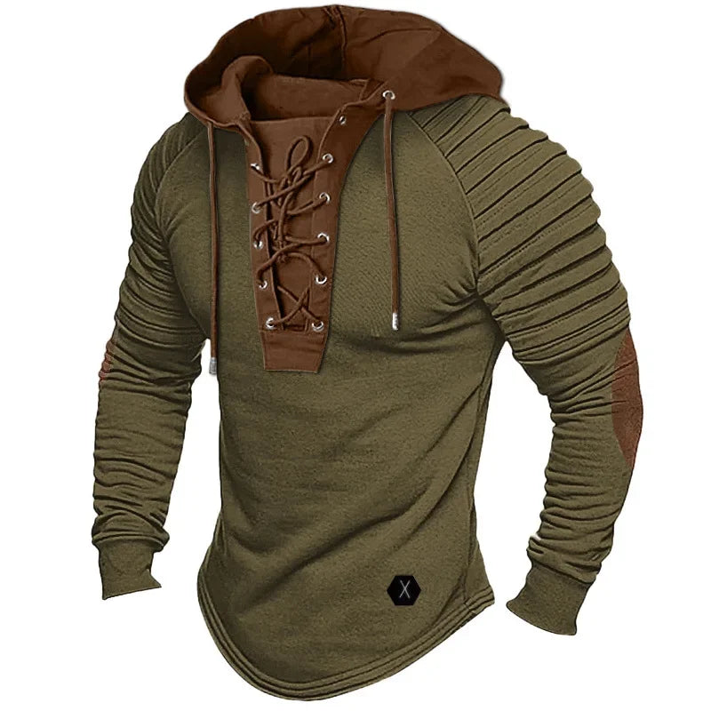 Herren Hoodie Langarm Streetwear – Kapuzenpullover mit plissierter Kapuze