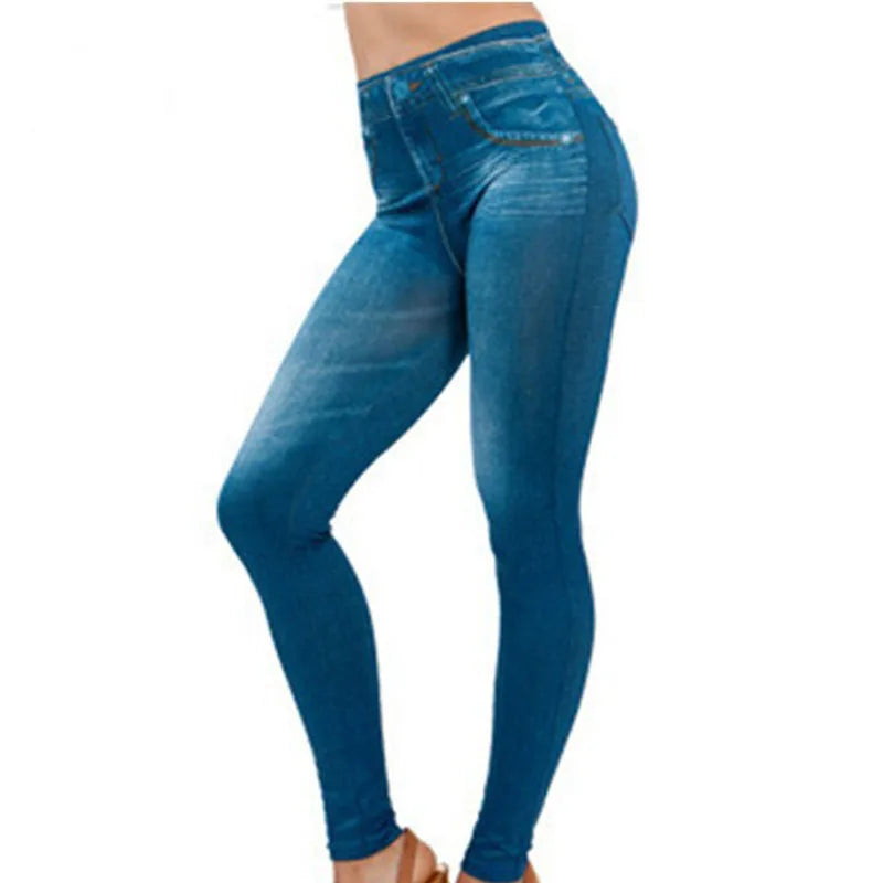 Leggings effet jean pour femmes - jeggings stretch à imprimé denim