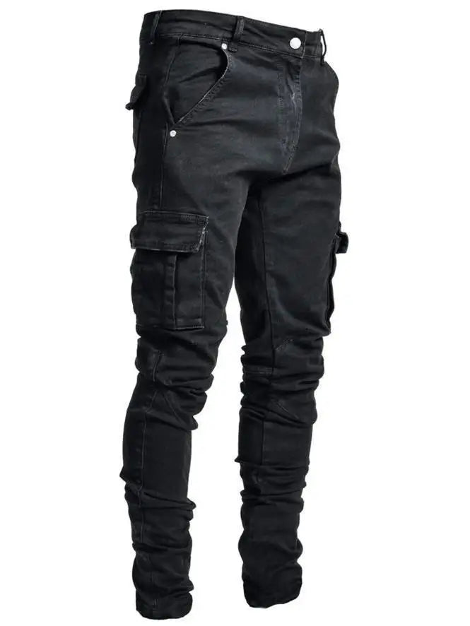Herren Cargo Jeans Multi-Taschen – Casual Denim Hose mit Seitentaschen
