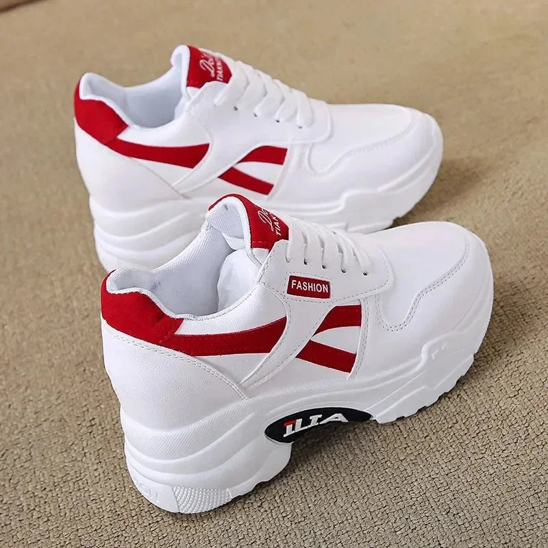 Baskets compensées à plateforme épaisse pour femmes - Chaussures sport décontractées à talon compensé