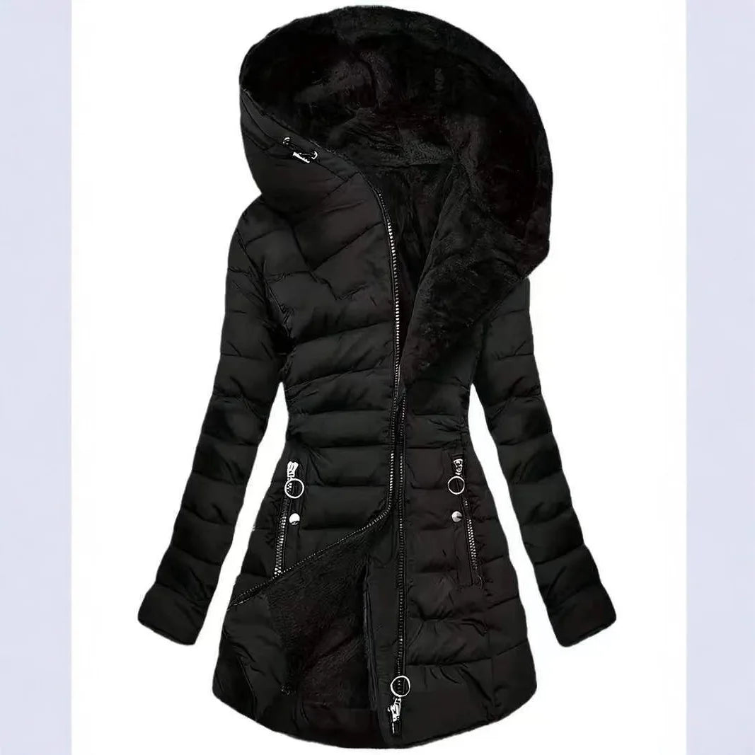 Damen Wintermantel Fleece Gefüttert – Warme Jacke mit Kapuze Lang