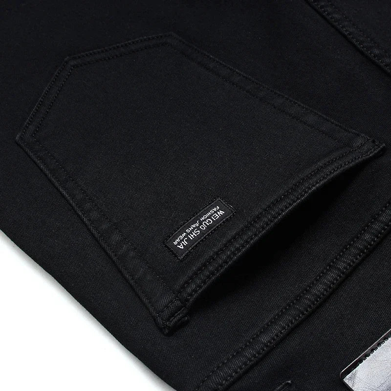 Herren Biker Jeans Schwarz – Stretch Denim Hose mit Biker-Details