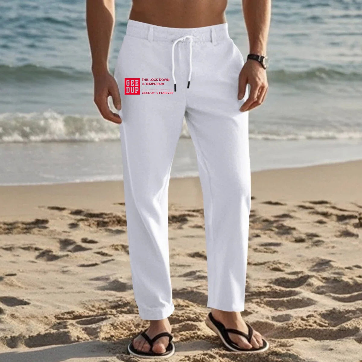 Herren Leinenhose Sommer Kordelzug – Leichte Strandhose Casual Freizeithose