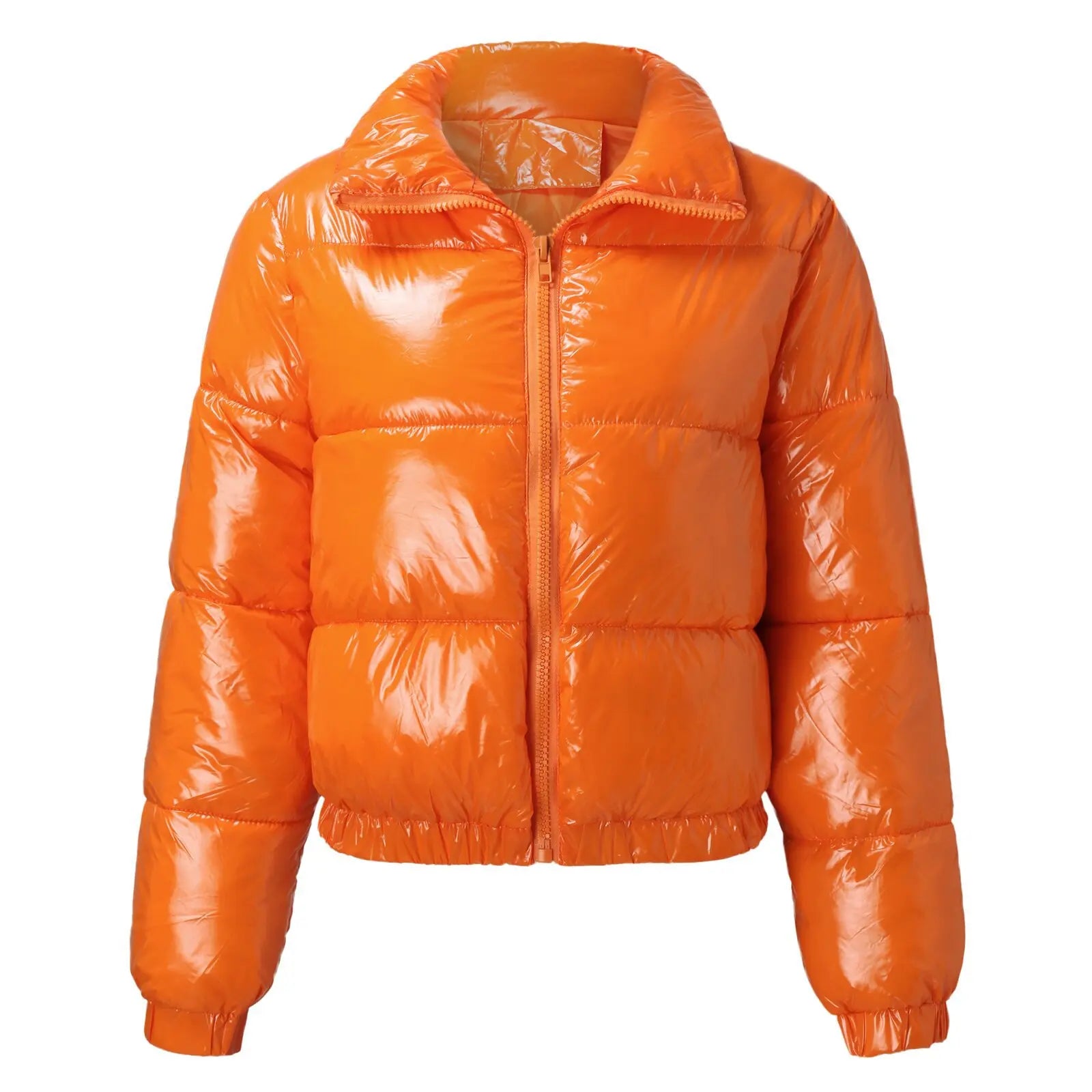 Women's Crop Puffer Jacket – Short Winter Jacket with Zipper, Cotton