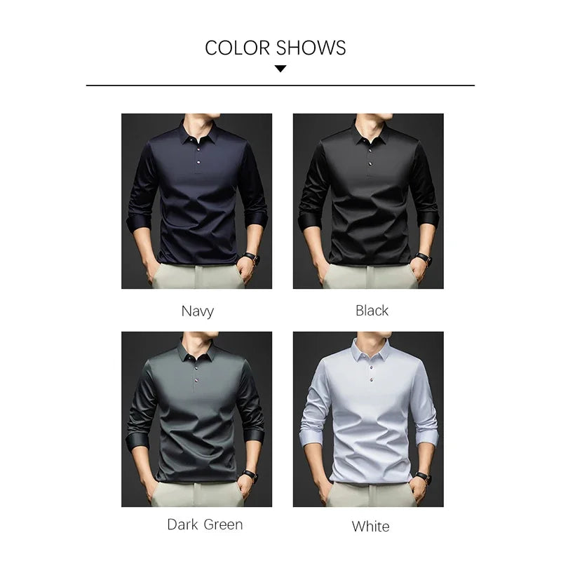Herren Langarmshirt Business Casual – Elegantes Seiden-Shirt für Arbeit & Freizeit