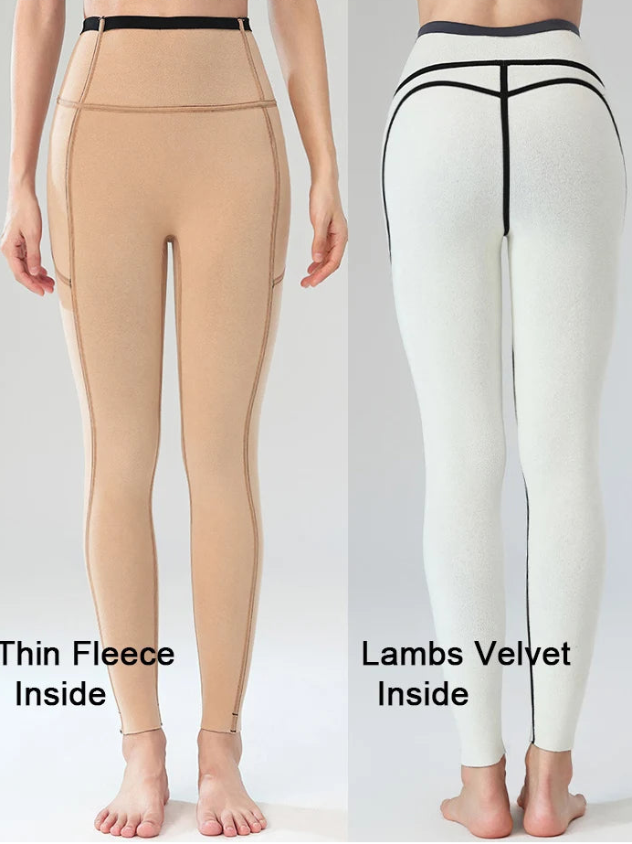 Leggings polaires d'hiver pour femmes – Leggings de sport chauds à taille haute avec poches