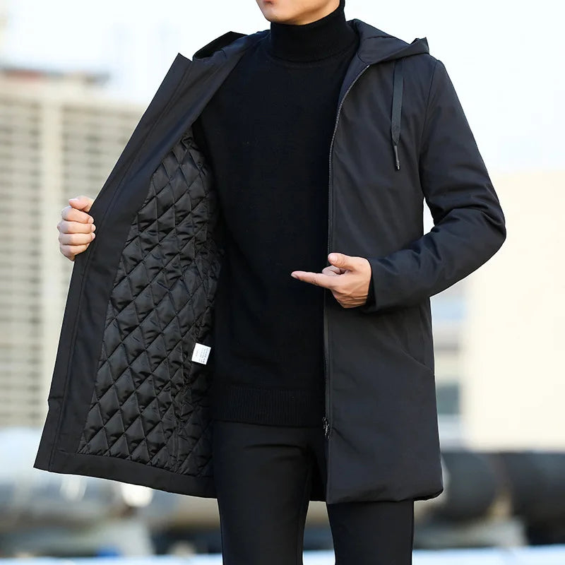 Herren Winterjacke Lang – Warmer Parka mit Kapuze Winddicht