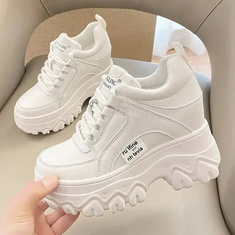 Women's Winter Platform Sneakers 9cm - Warm Chunky Lined Shoes