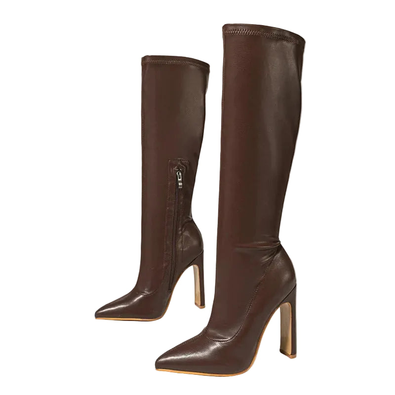 Damen Kniehohe Stiefel Spitz High Heels - Elegante Langschaftstiefel mit Reißverschluss