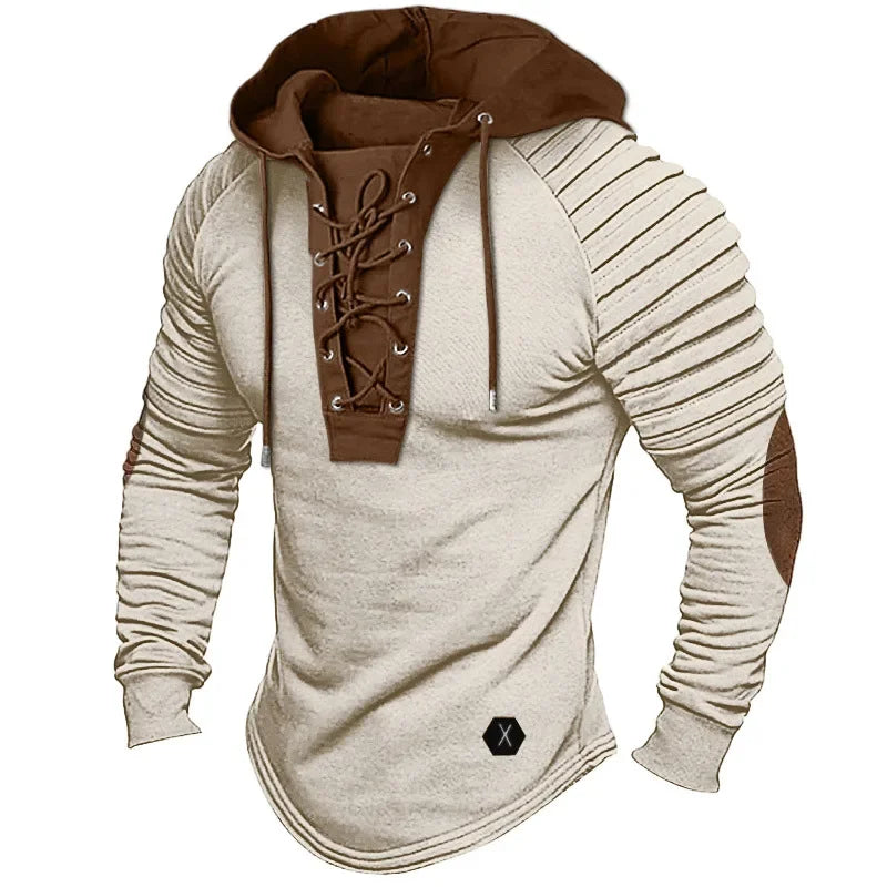Herren Hoodie Langarm Streetwear – Kapuzenpullover mit plissierter Kapuze