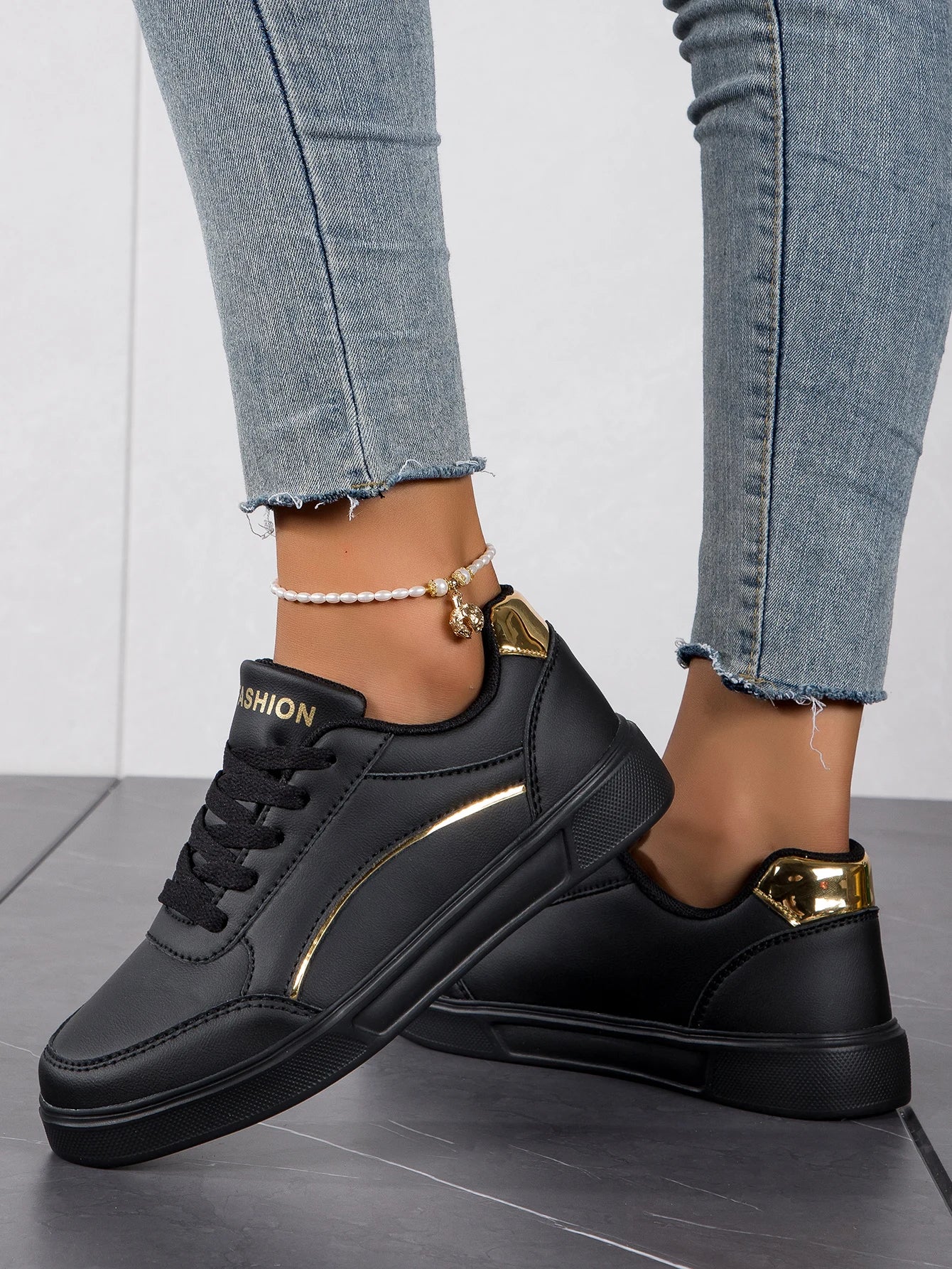 Damen Plateau Sneaker Leder – Casual Skateboard Schuhe rutschfest