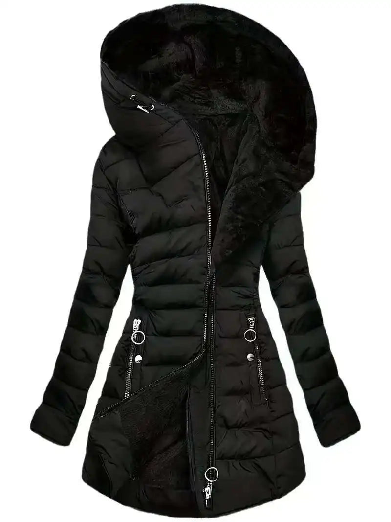 Damen Wintermantel Fleece Gefüttert – Warme Jacke mit Kapuze Lang