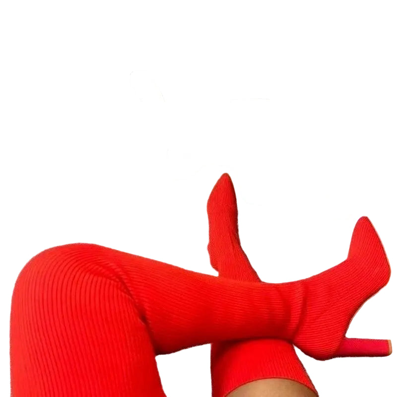 Damen Overknee-Stiefel Strick - Elegante Stiletto Langschaftstiefel