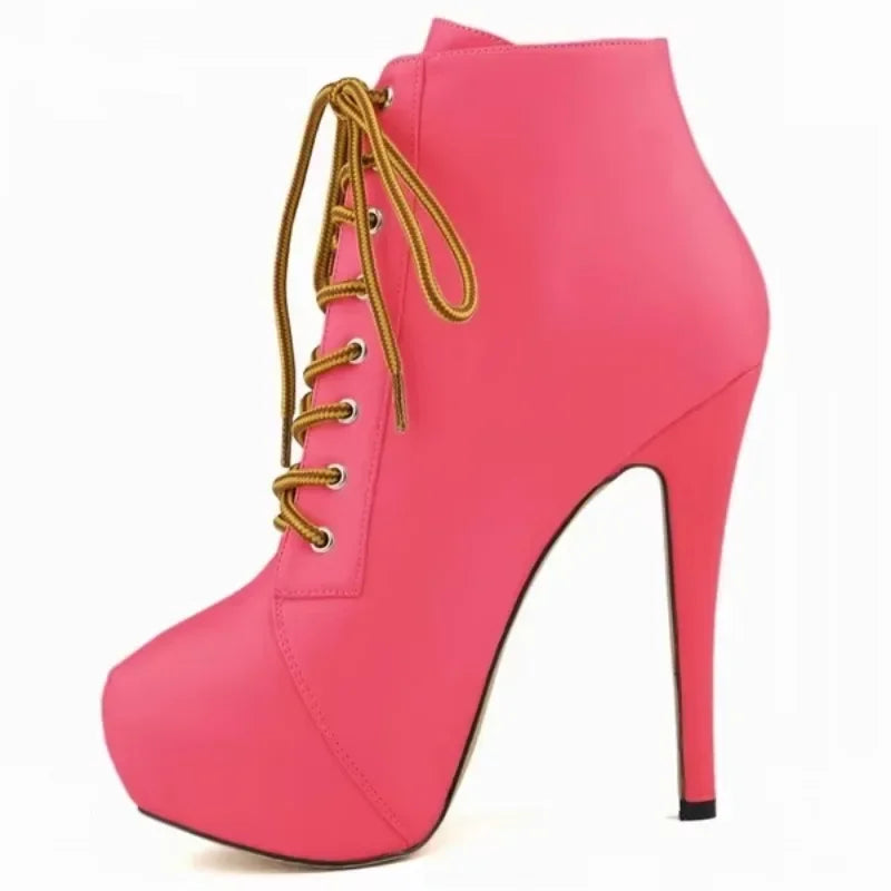 Damen Plateau-Stiefeletten High Heels 14cm - Elegante Schnür-Pumps