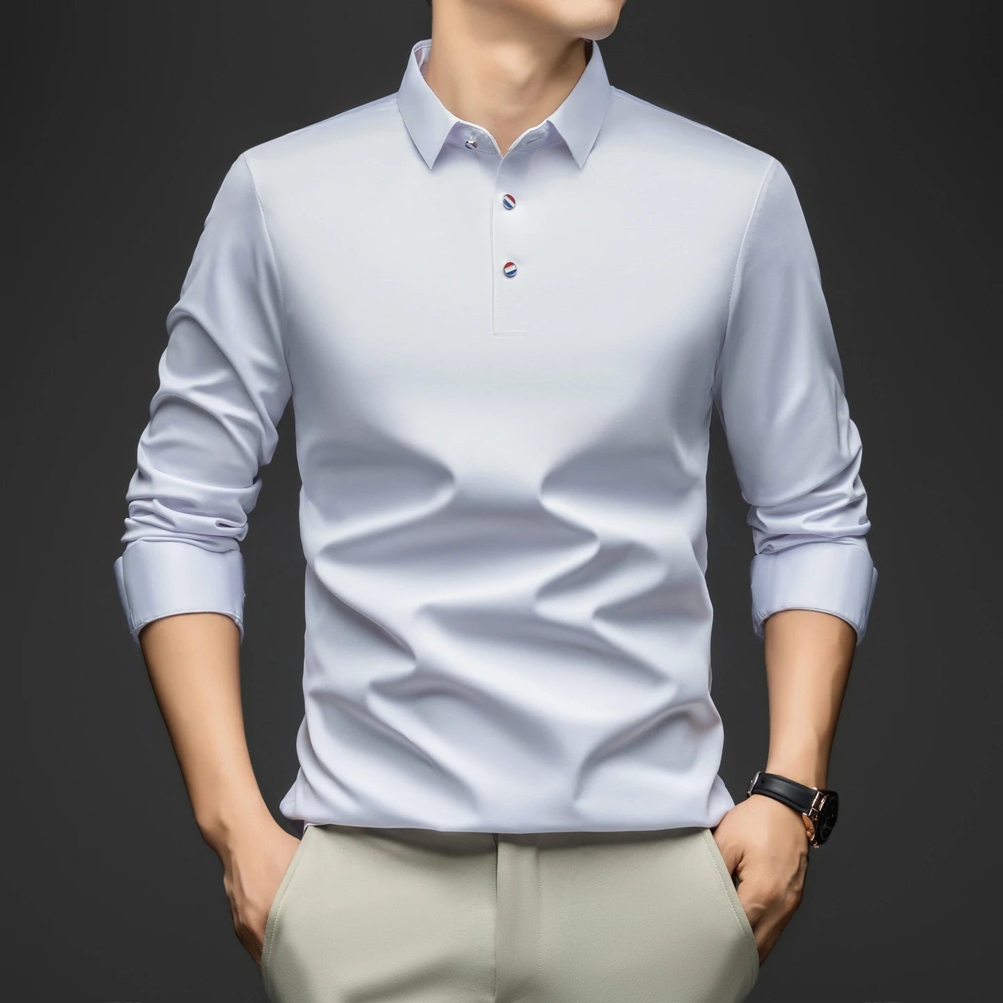 Herren Langarmshirt Business Casual – Elegantes Seiden-Shirt für Arbeit & Freizeit