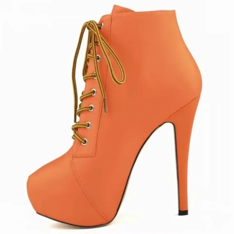 Damen Plateau-Stiefeletten High Heels 14cm - Elegante Schnür-Pumps