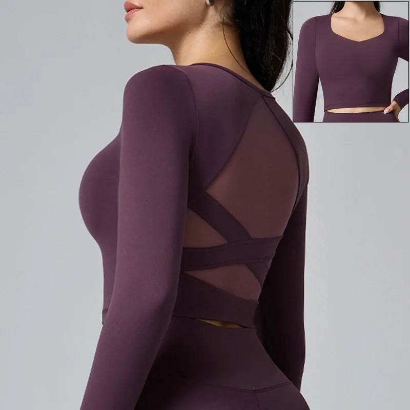 Damen Yoga Shirt Langarm Daumen-Loch – Sport Top Atmungsaktiv Slim Fit