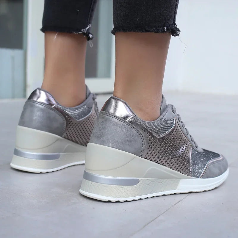 Damen Plateau Sneaker Keilabsatz – Leichte Vulkanisierte Schuhe Atmungsaktiv