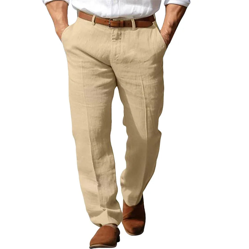 Herren Leinenhose Sommer – Business Casual Stoffhose Atmungsaktiv