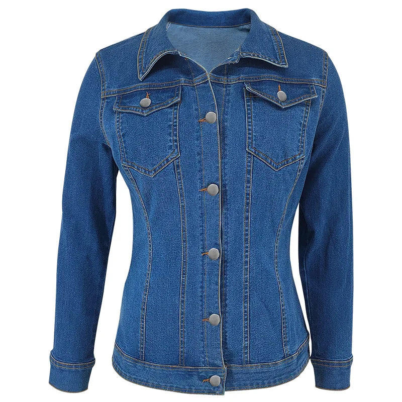 Damen Jeansjacke Blau Langarm – Denim Jacke mit Revers Casual