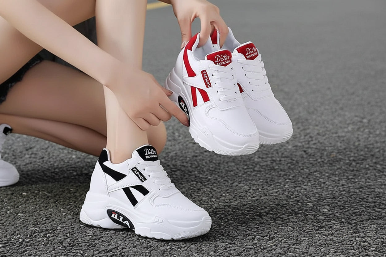 Baskets compensées à plateforme épaisse pour femmes - Chaussures sport décontractées à talon compensé