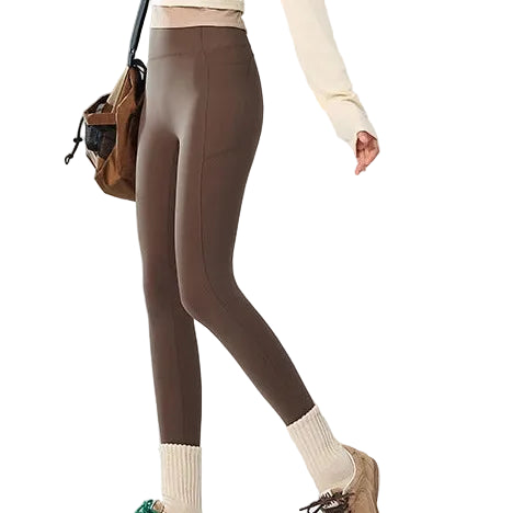 Leggings polaires d'hiver pour femmes – Leggings de sport chauds à taille haute avec poches