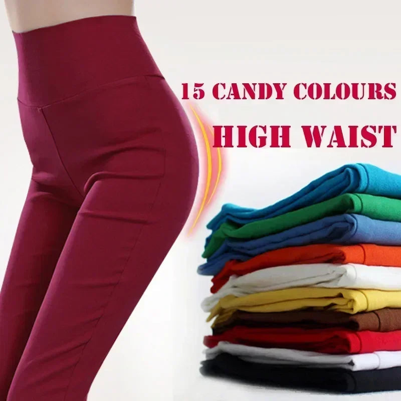 Leggings en coton taille haute pour femme - Pantalons extensibles disponibles en 15 couleurs jusqu'à la taille 6XL