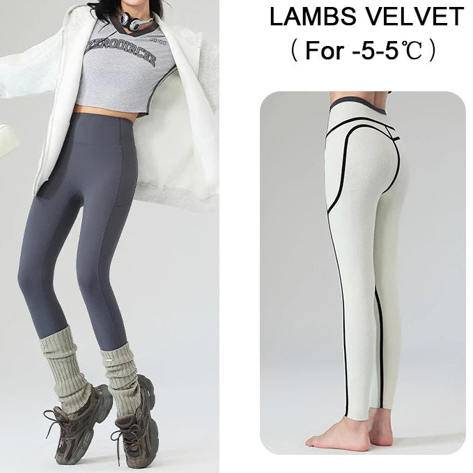 Damen Leggings Winter Fleece – Warme High Waist Sport Leggings mit Taschen