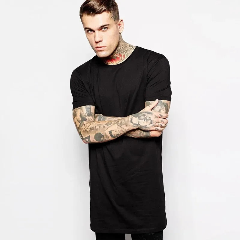 Herren Longline T-Shirt Baumwolle – Extra Lang Hip Hop Streetwear