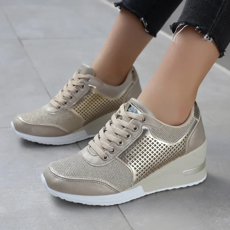 Damen Plateau Sneaker Keilabsatz – Leichte Vulkanisierte Schuhe Atmungsaktiv