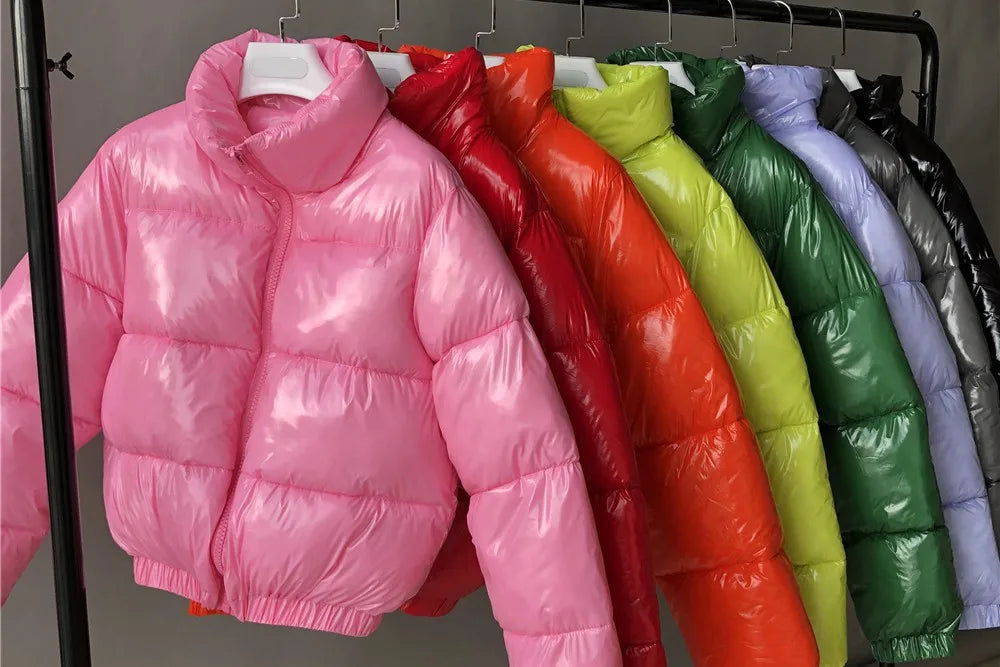 Women's Crop Puffer Jacket – Short Winter Jacket with Zipper, Cotton
