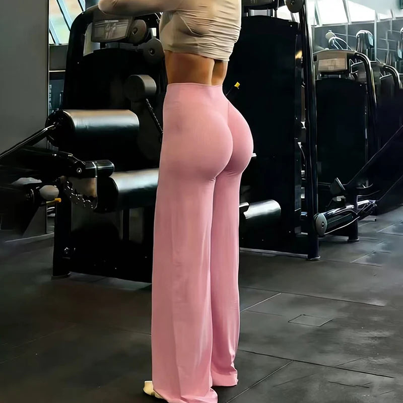 Pantalon de yoga pour femme, jambes larges – Leggings taille haute gainants pour le ventre, parfaits pour la salle de sport et l'entraînement.
