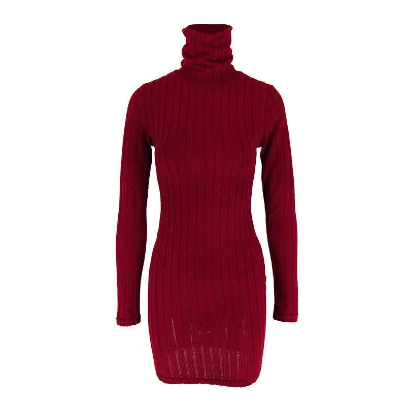 Damen Bodycon Kleid Rollkragen Langarm – Strickkleid Mini Sexy Elegant