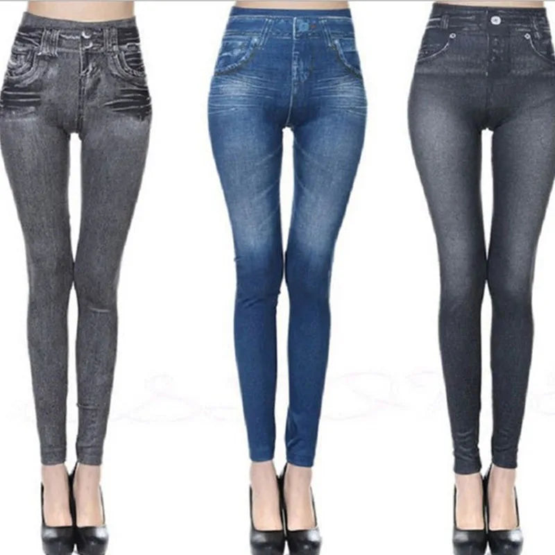 Leggings effet jean pour femmes - jeggings stretch à imprimé denim