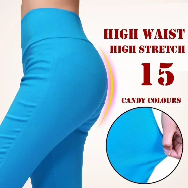 Damen Leggings High Waist Baumwolle – Stretch Hose in 15 Farben bis 6XL