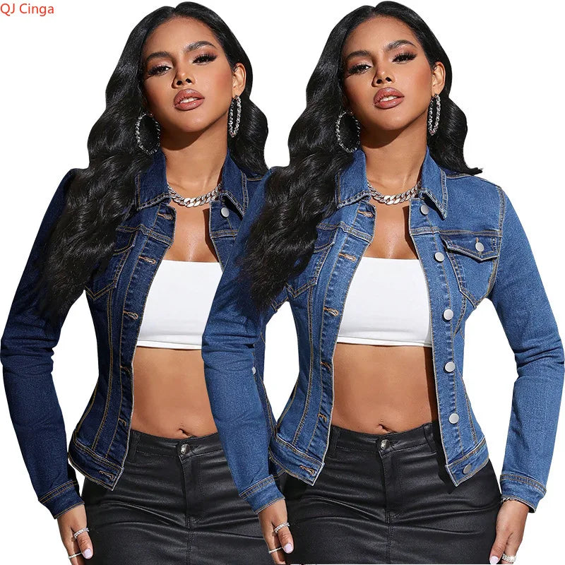 Damen Jeansjacke Blau Langarm – Denim Jacke mit Revers Casual