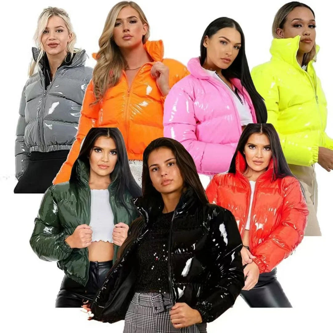 Women's Crop Puffer Jacket – Short Winter Jacket with Zipper, Cotton