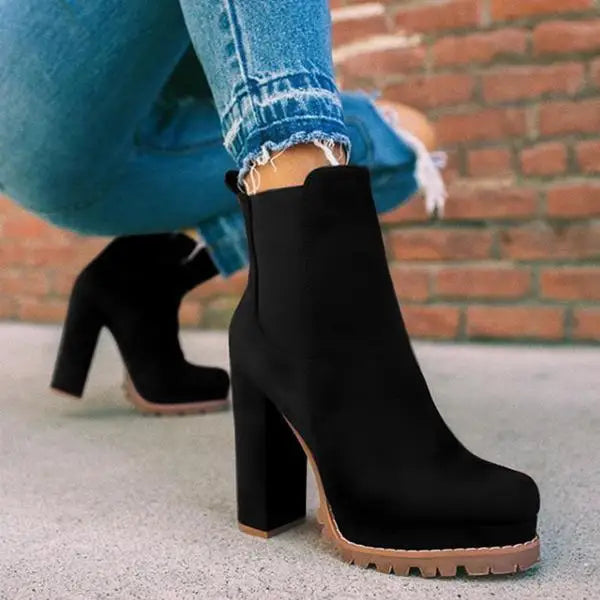 Damen Stiefeletten Chunky Heels Peep Toe - Elegante Blockabsatz Ankle Boots