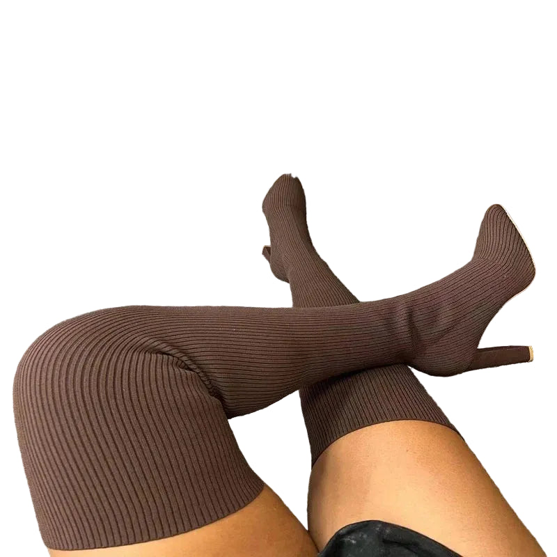 Women's Knit Over-the-Knee Boots - Elegant Stiletto Knee-High Boots
