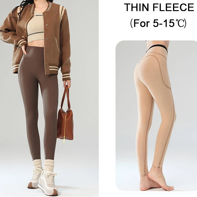 Leggings polaires d'hiver pour femmes – Leggings de sport chauds à taille haute avec poches
