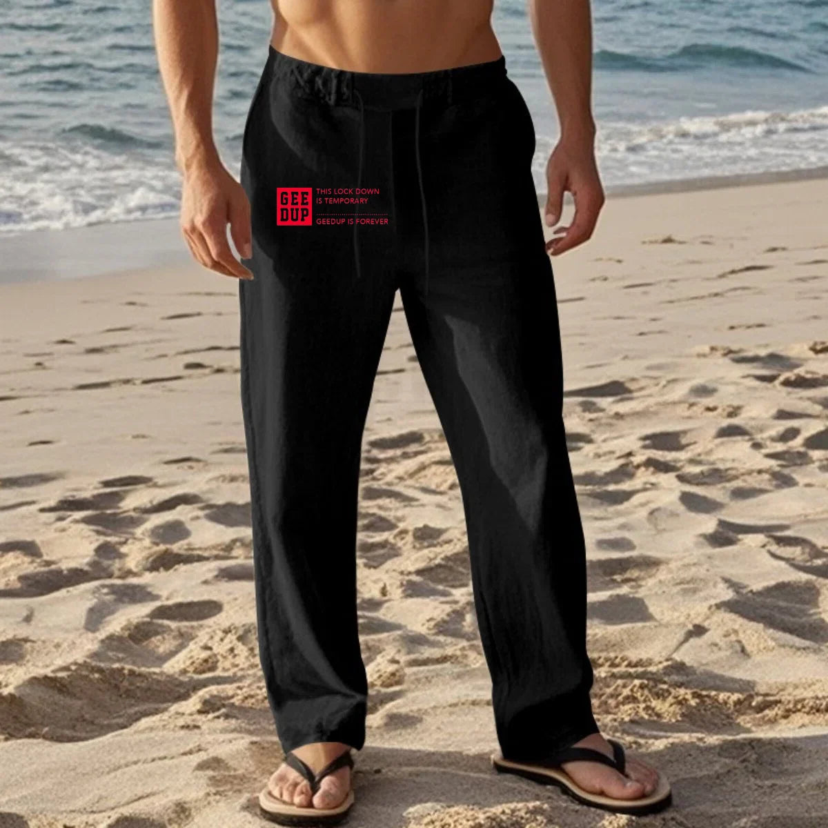 Herren Leinenhose Sommer Kordelzug – Leichte Strandhose Casual Freizeithose