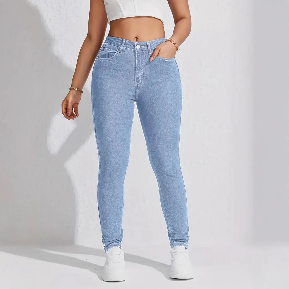 Damen Jeans High Waist Stretch Schwarz – Slim Fit Bleistifthose Po-hebend