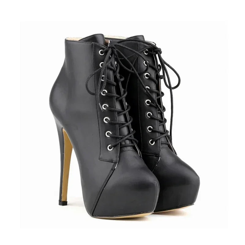 Damen Plateau-Stiefeletten High Heels 14cm - Elegante Schnür-Pumps