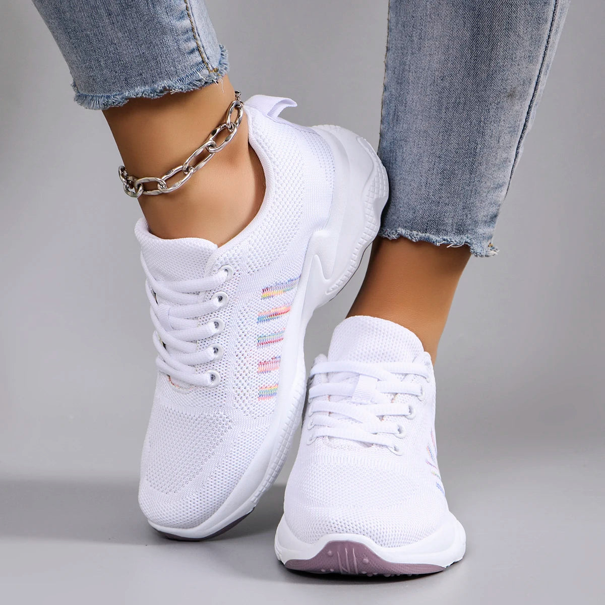 Chaussures de sport légères et respirantes pour femmes - Chaussures de course plates et confortables