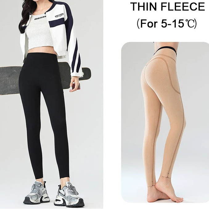 Leggings polaires d'hiver pour femmes – Leggings de sport chauds à taille haute avec poches
