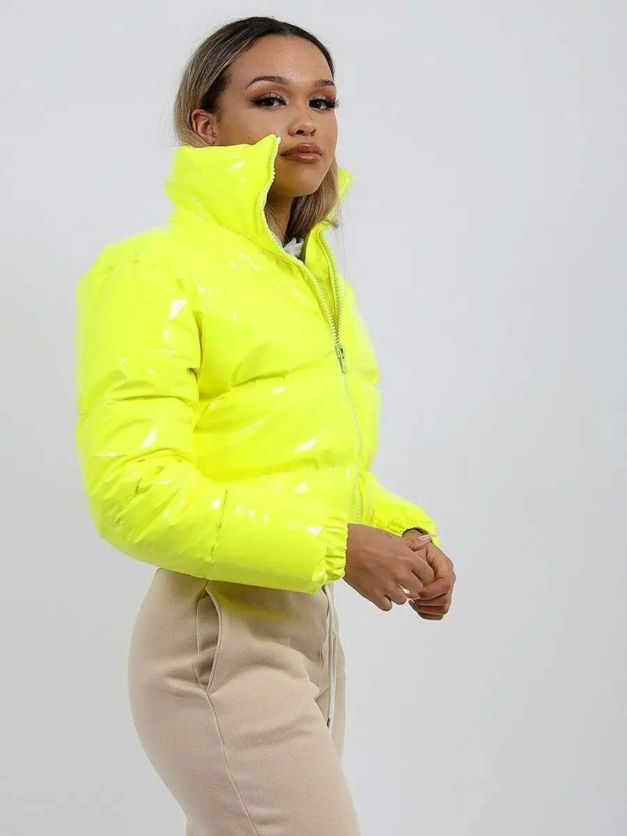 Damen Crop Jacke Puffer – Kurze Winterjacke mit Reißverschluss Baumwolle