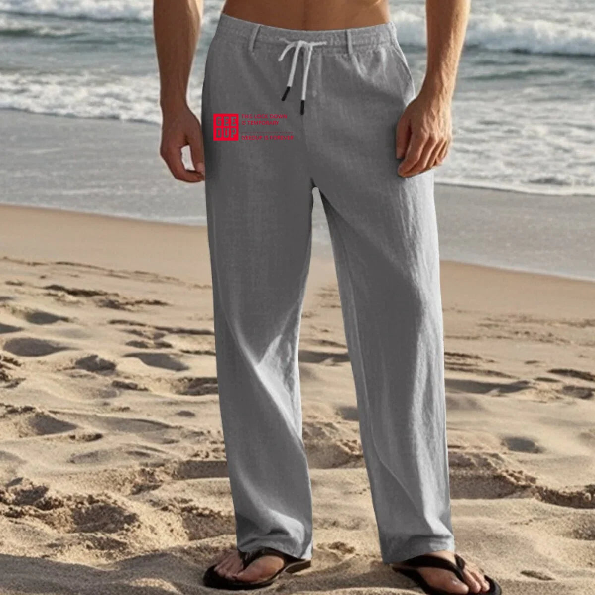 Herren Leinenhose Sommer Kordelzug – Leichte Strandhose Casual Freizeithose