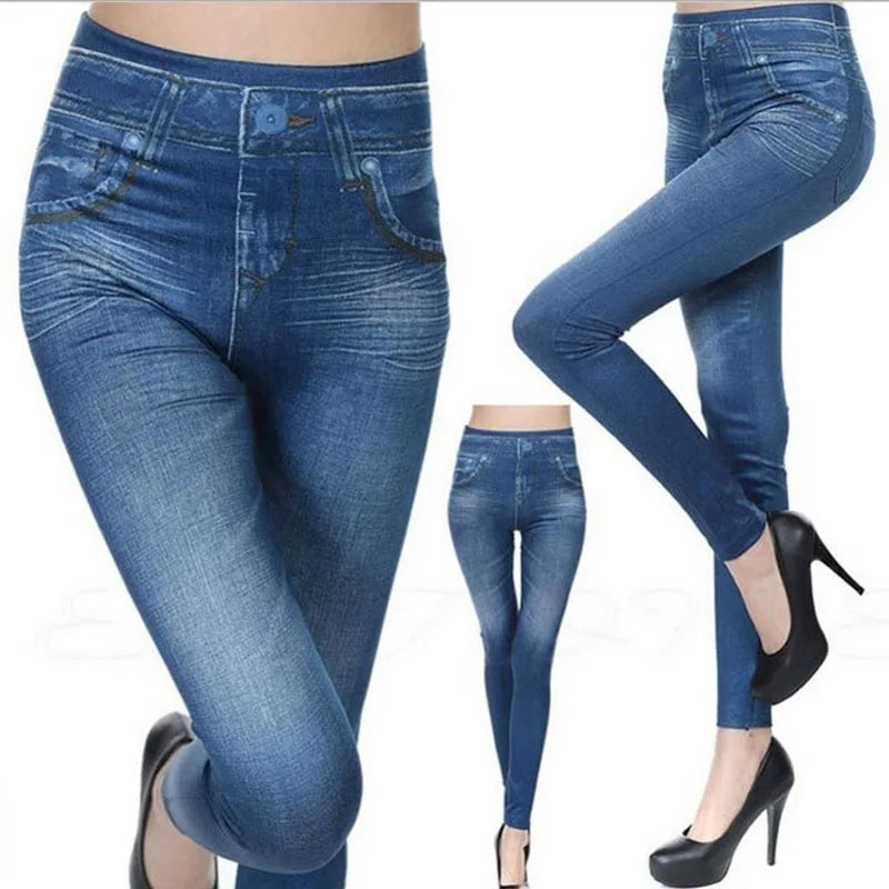 Leggings effet jean pour femmes - jeggings stretch à imprimé denim